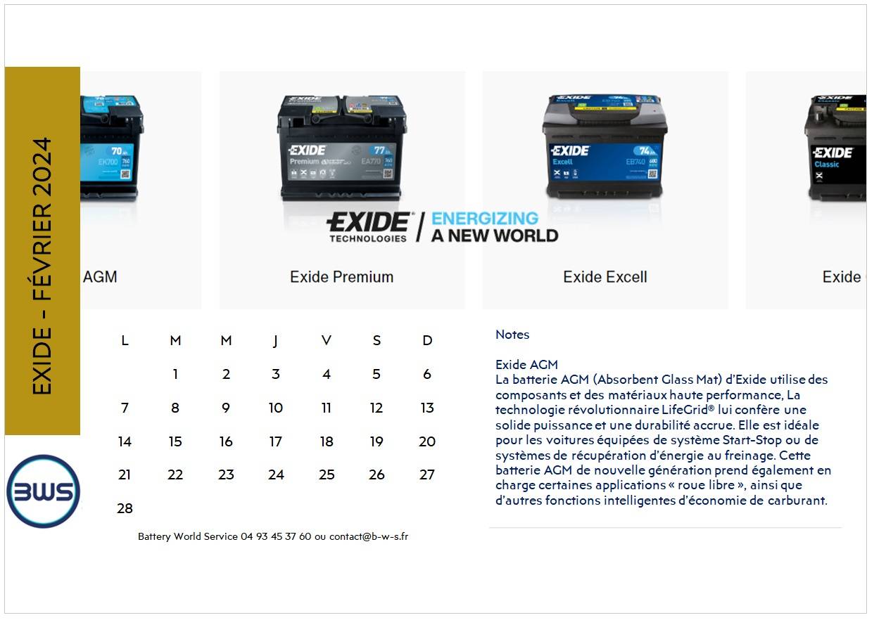 Voiture équipée du système start and stop  et auxiliaire, Battery World Service  près de Grasse à choisie la gamme Exide AGM