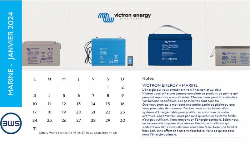 Calendrier janvier 2024 Victron Energy